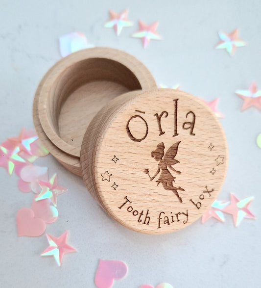Personalised wooden tooth fairy box - Laser engraved wooden trinket - Baby keepsake