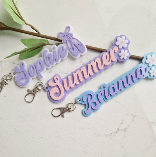 Personalised floral detail bag charm / Personalised name keyring