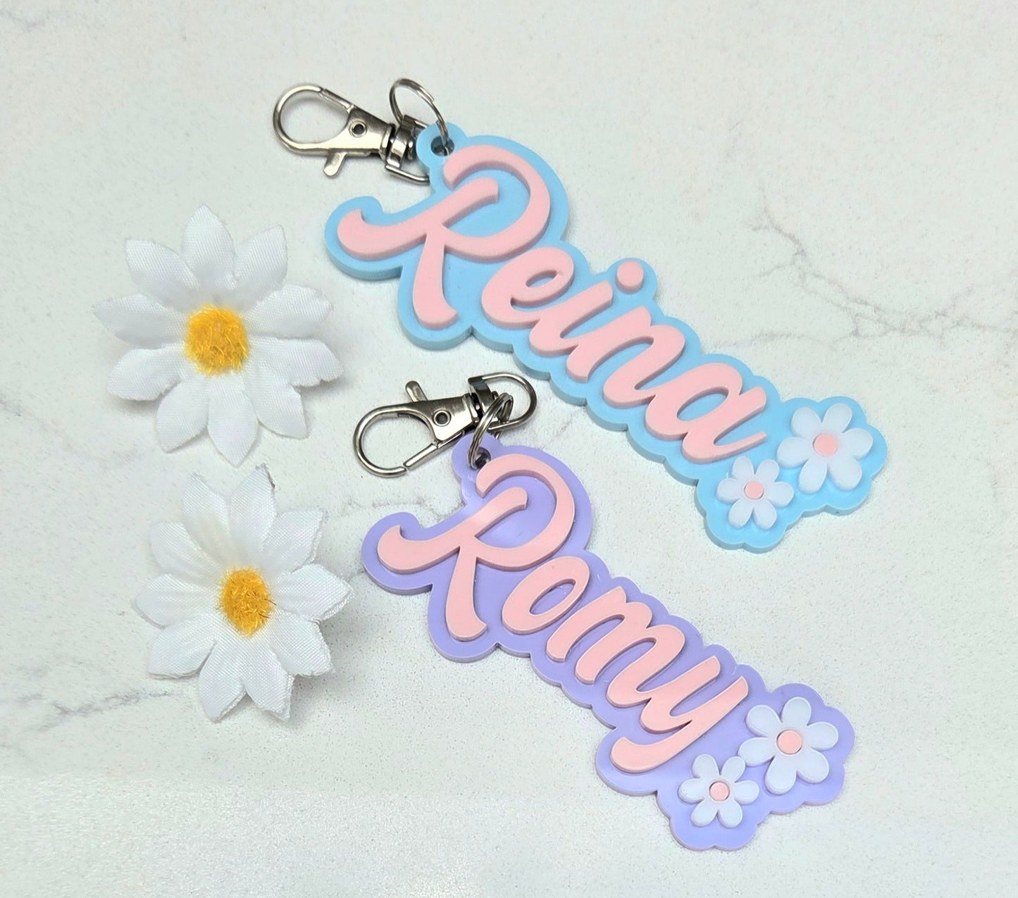 Personalised floral detail bag charm / Personalised name keyring