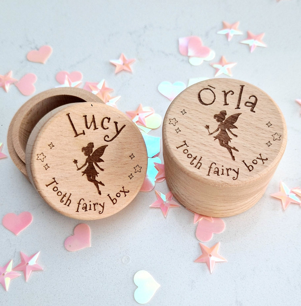 Personalised wooden tooth fairy box - Laser engraved wooden trinket - Baby keepsake