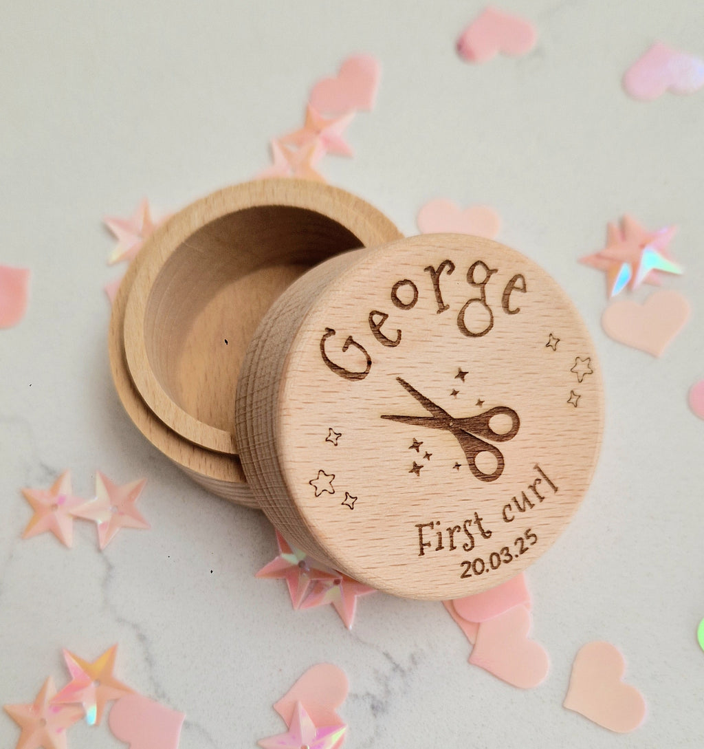 Baby's first haircut - Wooden keepsake box - Personalised wooden trinket