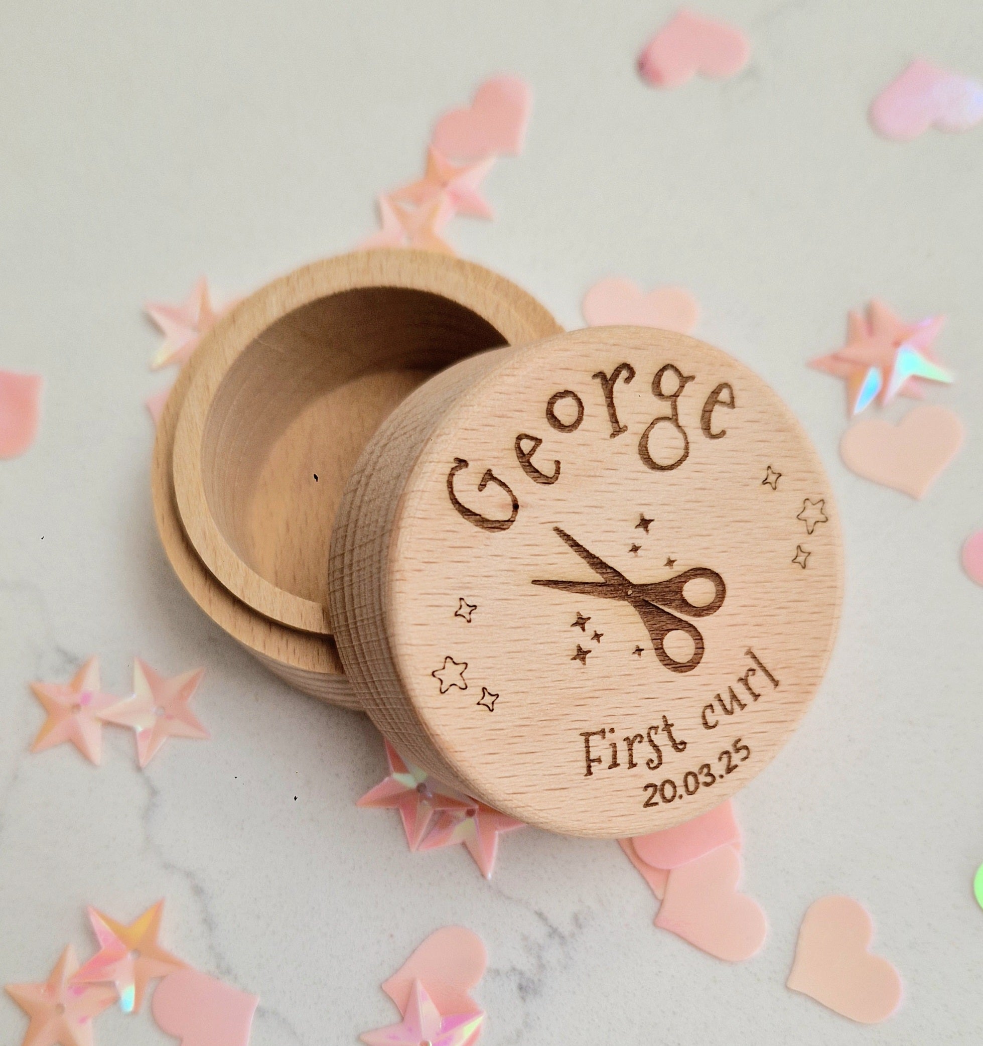 Baby's first haircut - Wooden keepsake box - Personalised wooden trinket