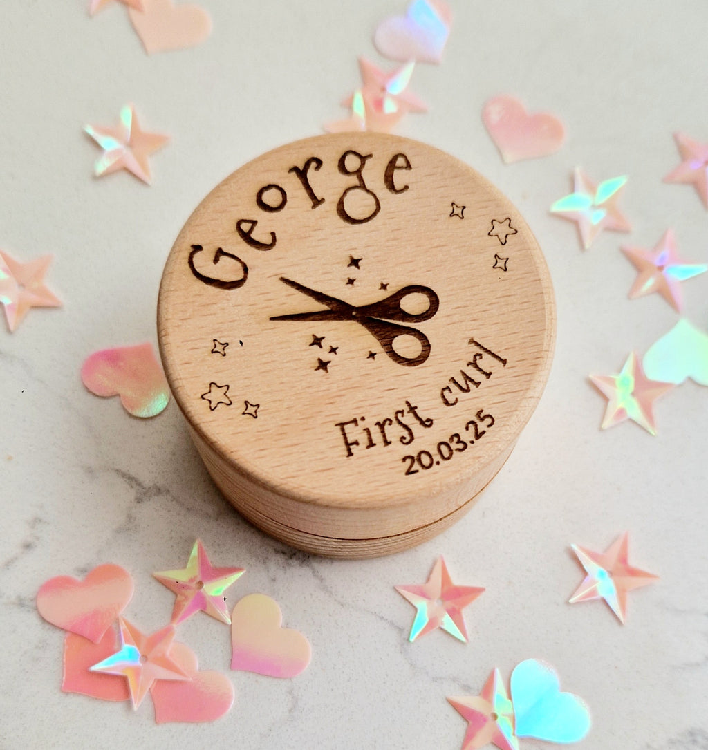 Baby's first haircut - Wooden keepsake box - Personalised wooden trinket