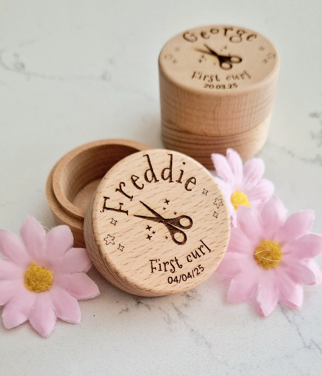 Baby's first haircut - Wooden keepsake box - Personalised wooden trinket