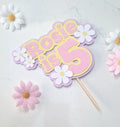 Personalised daisy cake topper - Kids birthday cake topper with name and age - Floral summer cake decoration