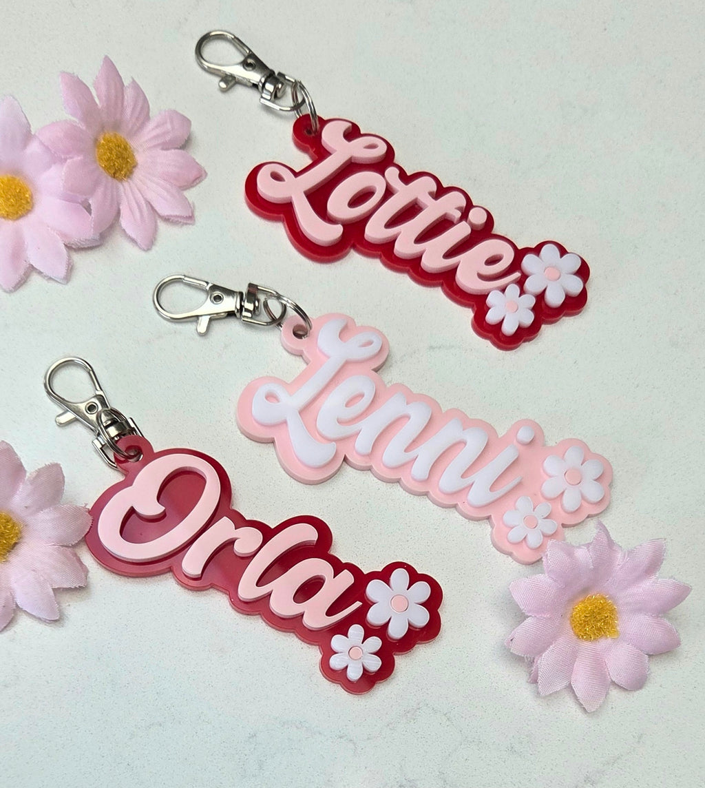 Personalised floral detail bag charm / Personalised name keyring