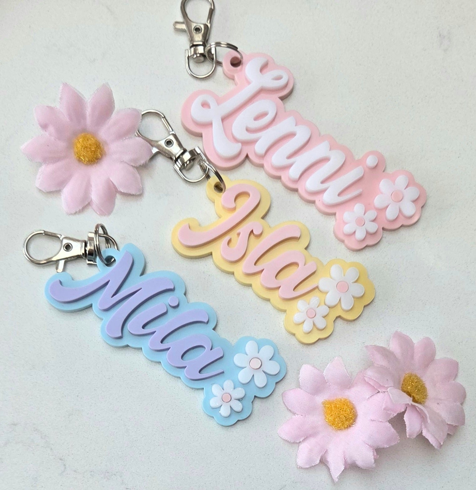 Personalised floral detail bag charm / Personalised name keyring