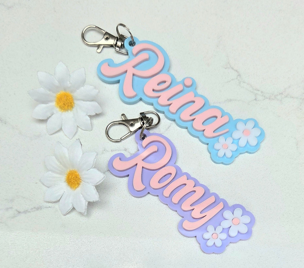 Personalised floral detail bag charm / Personalised name keyring